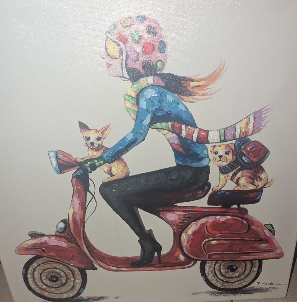 mine Colorful Scooter and Pets Wall Art - Red, Blue, Pink